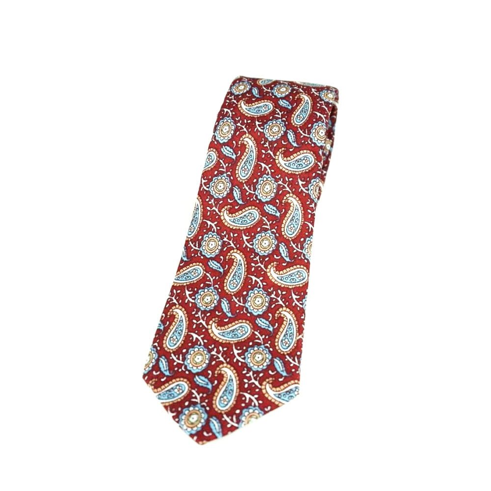 Cravata rosie pentru barbati cu model floral vintage din material sintetic